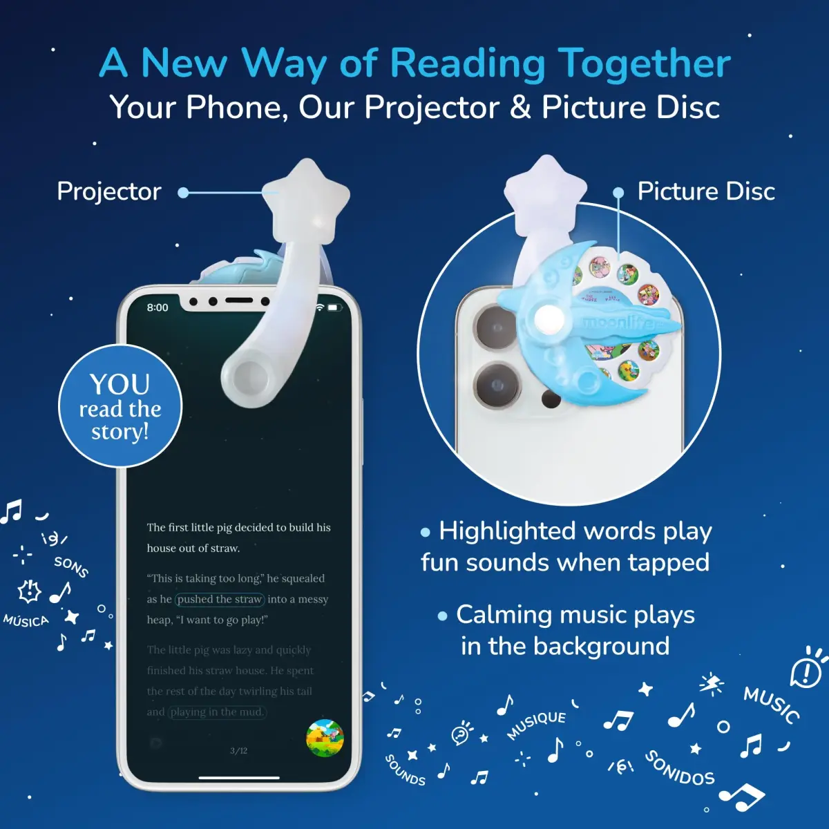 Moonlite Storytime Projector + The Three Little Pigs Single Story | Interactive Learning Toy for Ages 2-6 - view 3