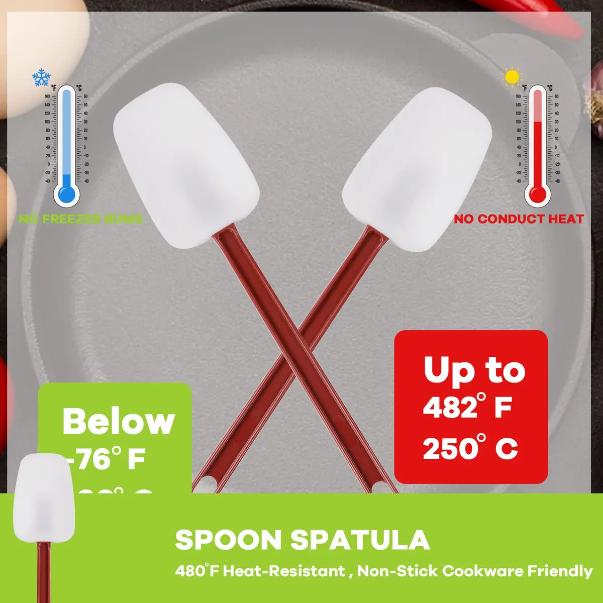 heffiso Silicone Rubber Spatula and Spoon Set of 3, 9.5 Inches | Heat Resistant up to 260°C (500°F) - view 5