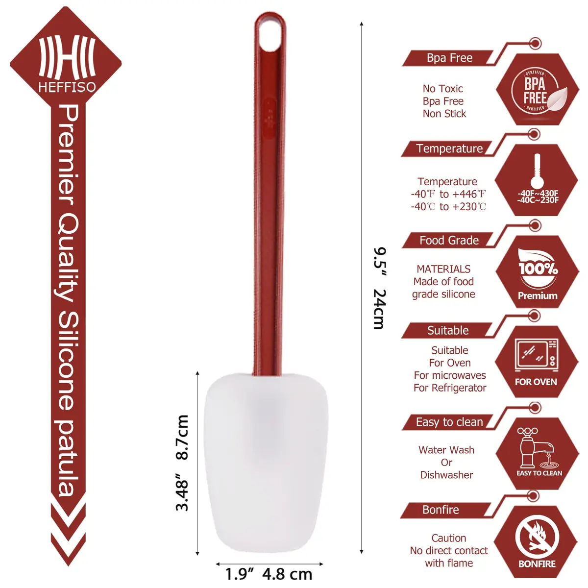heffiso Silicone Rubber Spatula and Spoon Set of 3, 9.5 Inches | Heat Resistant up to 260°C (500°F) - view 6