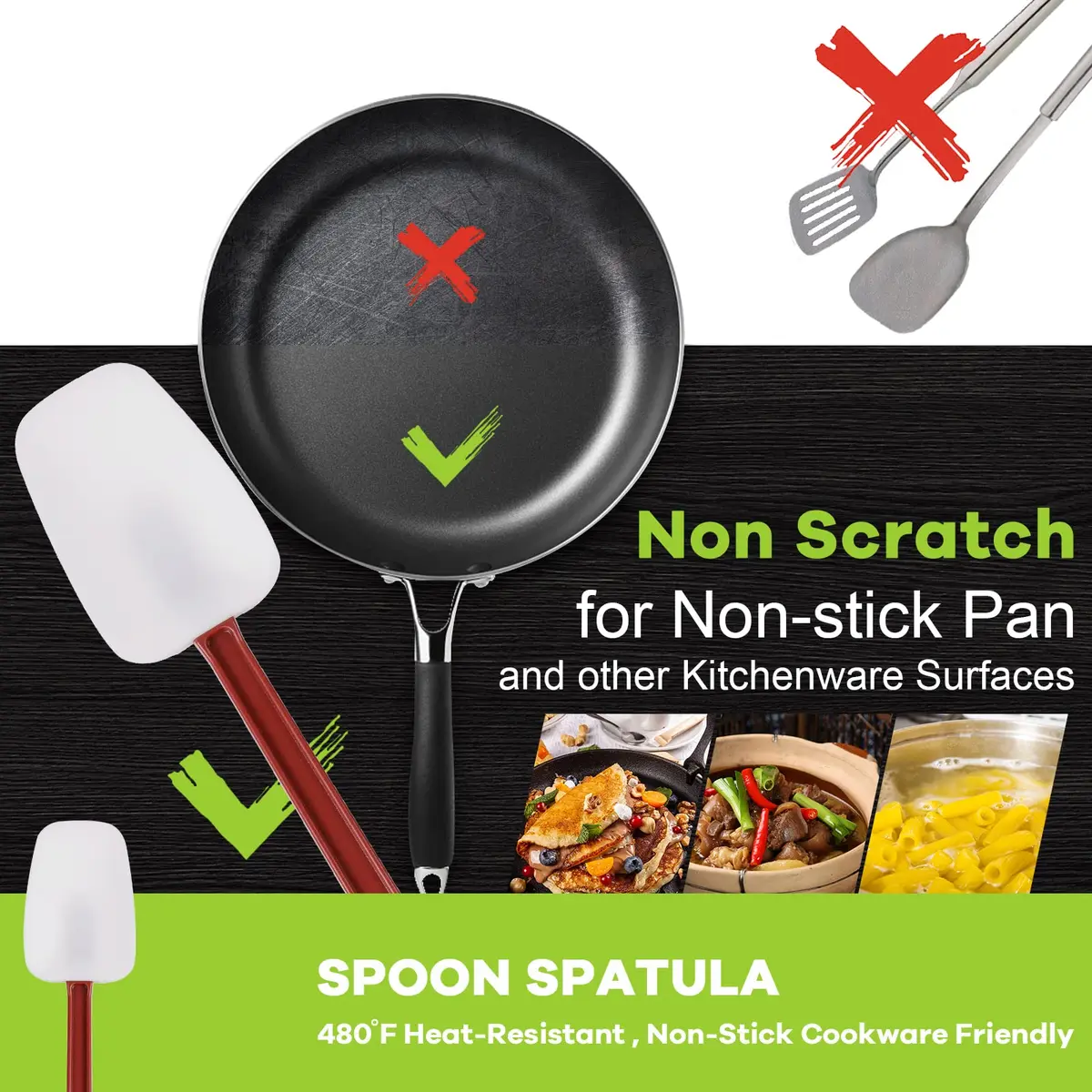 heffiso Silicone Rubber Spatula and Spoon Set of 3, 9.5 Inches | Heat Resistant up to 260°C (500°F) - view 2