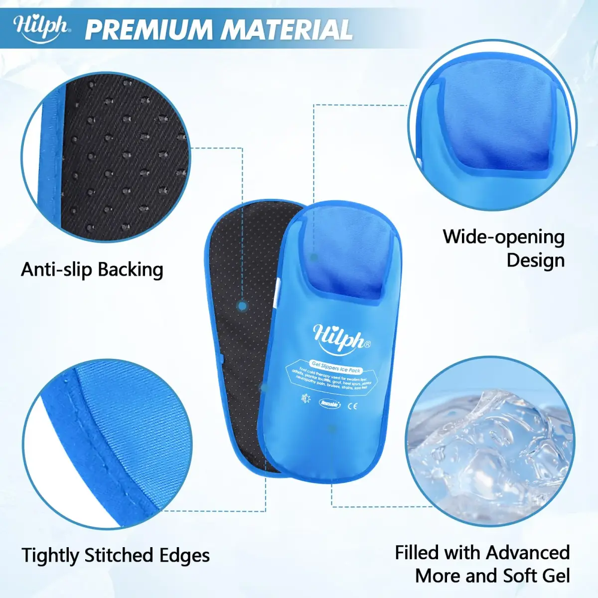 Hilph Foot Ice Pack Slippers, 1 Pair, 30.5cm (12.2") | Plantar Fasciitis & Swollen Feet Pain Relief - view 3