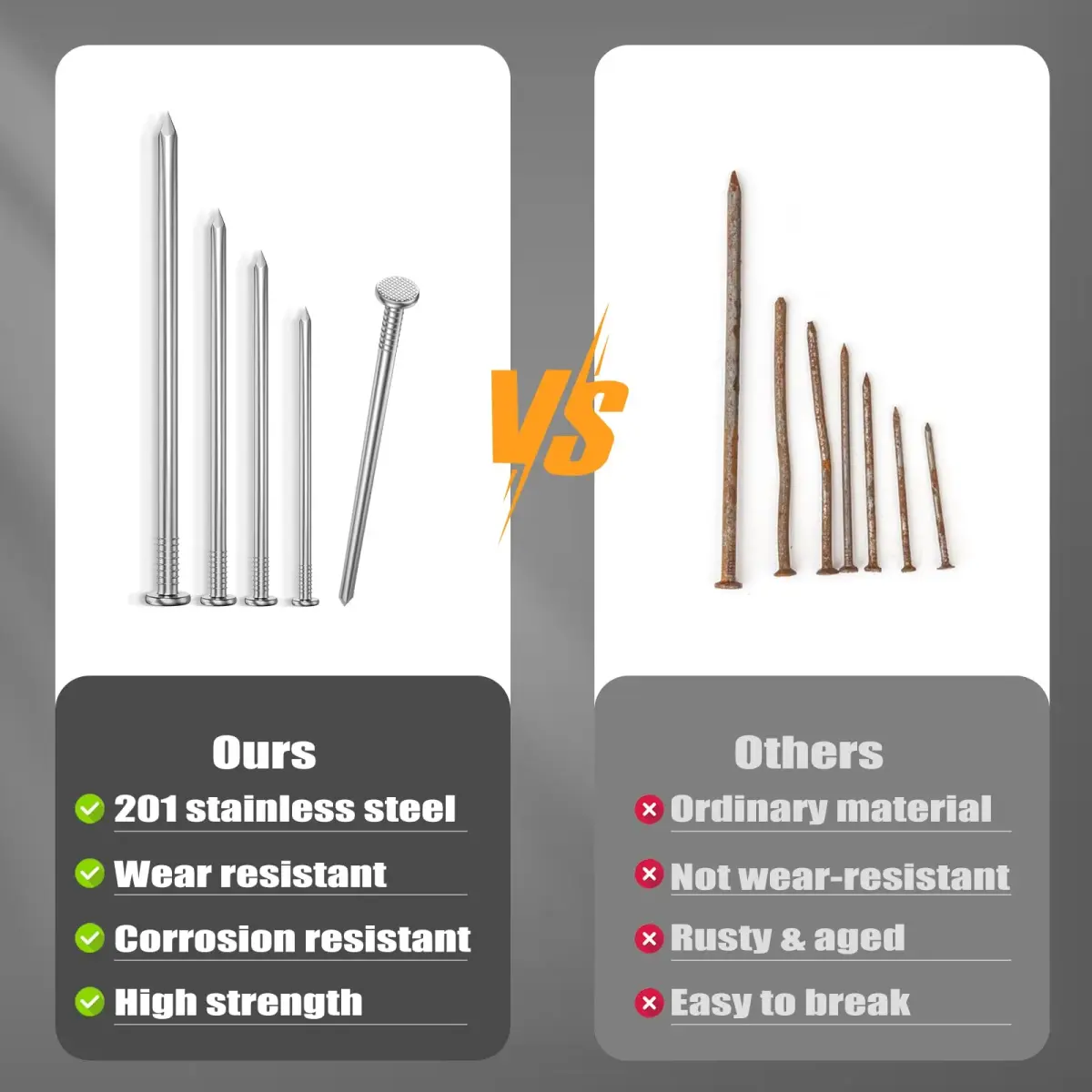 VGBUY 360PCS Stainless Steel Finishing Nails 1-1/2 Inch (3.81 cm) | Flat Head Picture Hanging Nails for Wood & Walls - view 5