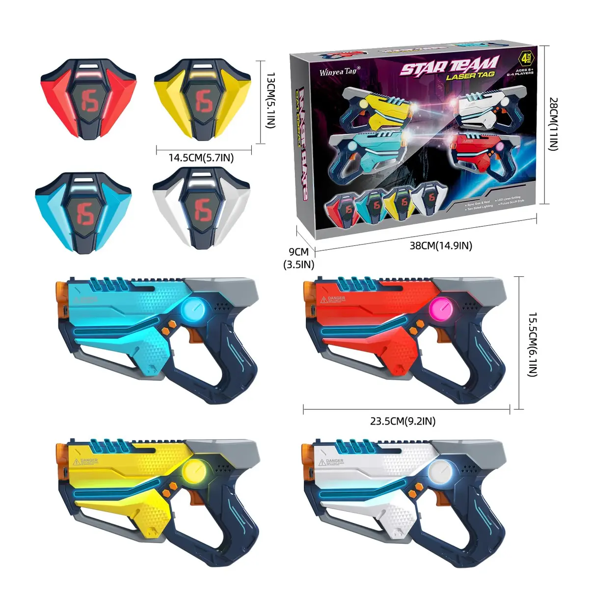 TG BLOCKS Laser Tag Set of 4 with Vests | Futuristic Sci-Fi Design, LED Lights, 4-Player Game - view 5