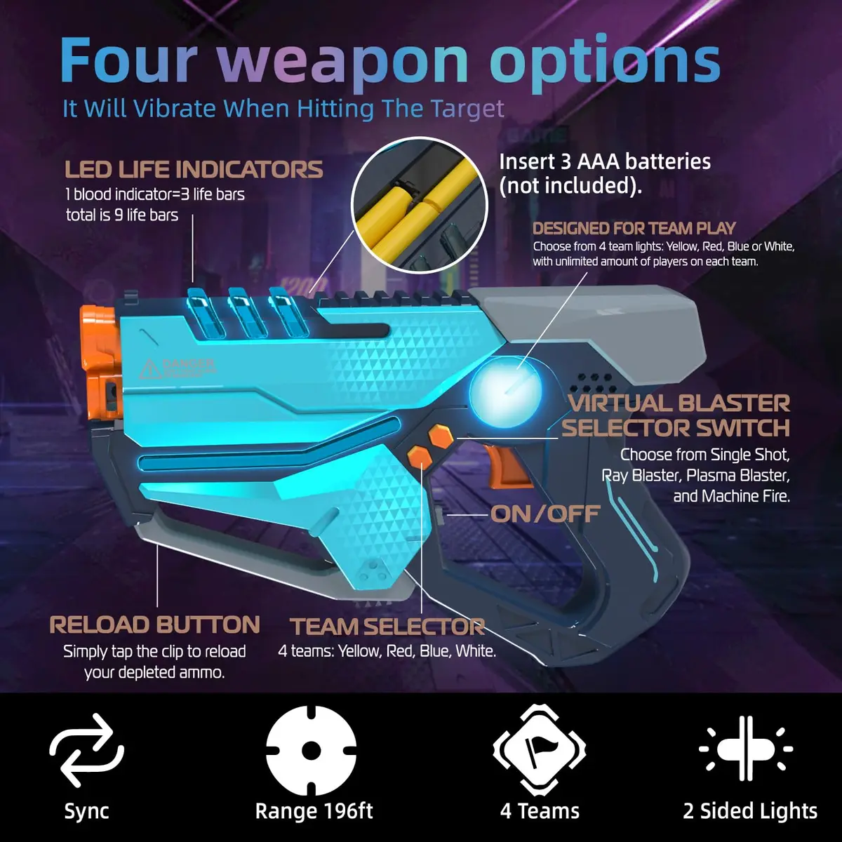 TG BLOCKS Laser Tag Set of 4 with Vests | Futuristic Sci-Fi Design, LED Lights, 4-Player Game - view 2