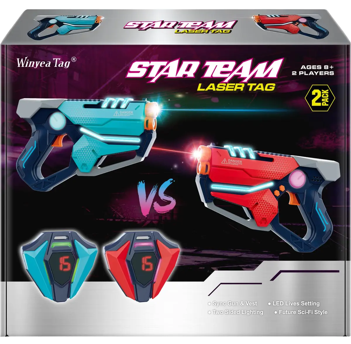TG BLOCKS Laser Tag Set of 2 with LED Vests | Futuristic Sci-Fi Design & Advanced Gameplay Options - main product image