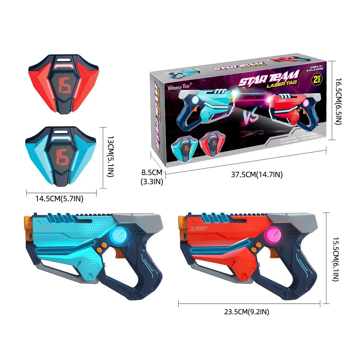 TG BLOCKS Laser Tag Set of 2 with LED Vests | Futuristic Sci-Fi Design & Advanced Gameplay Options - view 6
