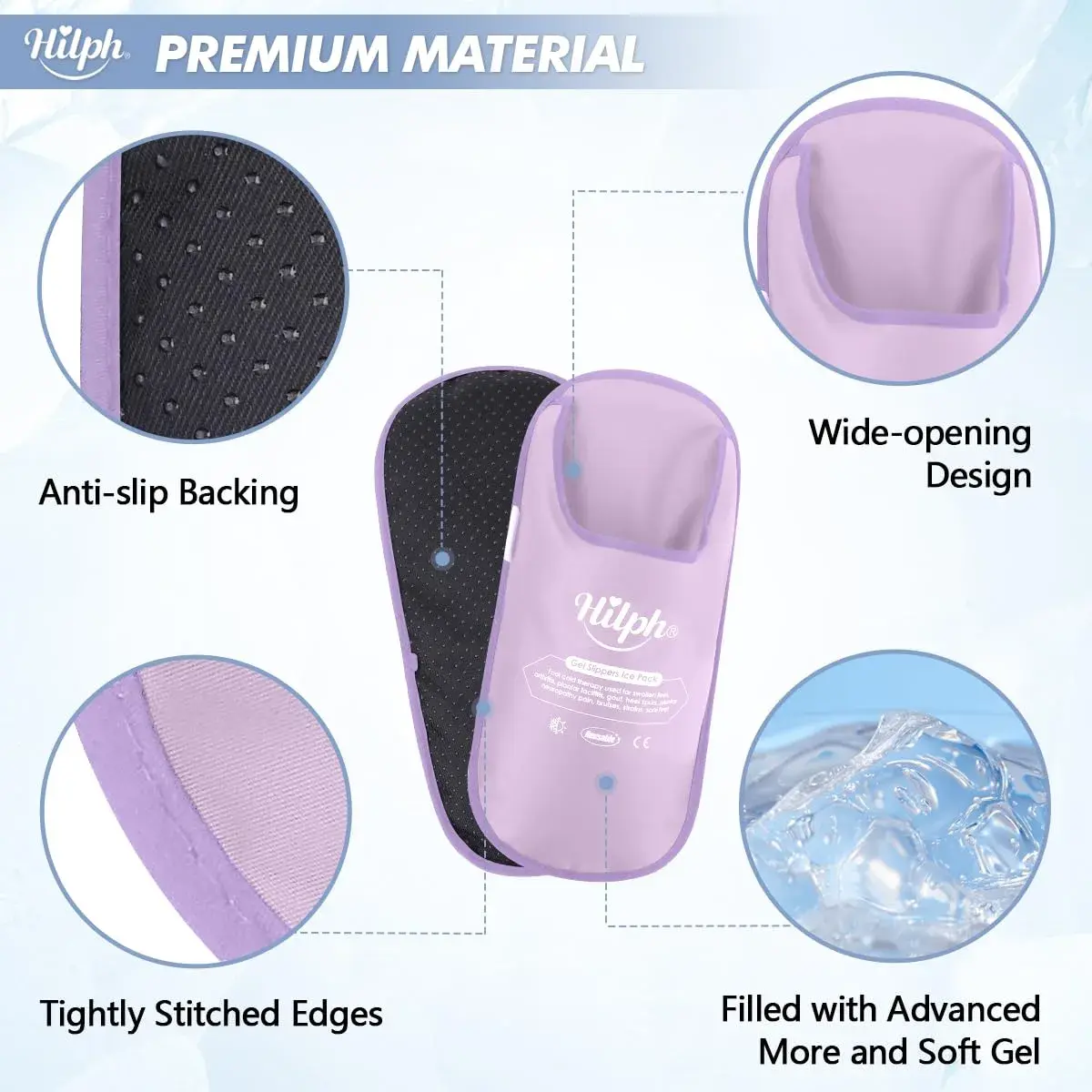 Hilph Foot Ice Pack Slippers, Gel Cold Therapy for Plantar Fasciitis, Gout, Neuropathy Relief, 2-Pack Purple - view 5
