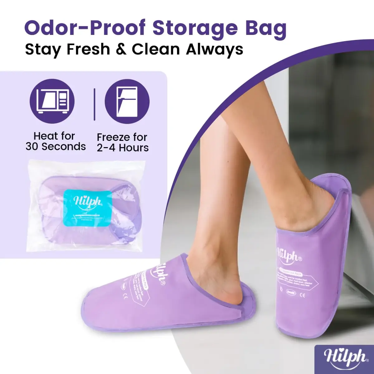 Hilph Foot Ice Pack Slippers, Gel Cold Therapy for Plantar Fasciitis, Gout, Neuropathy Relief, 2-Pack Purple - view 7