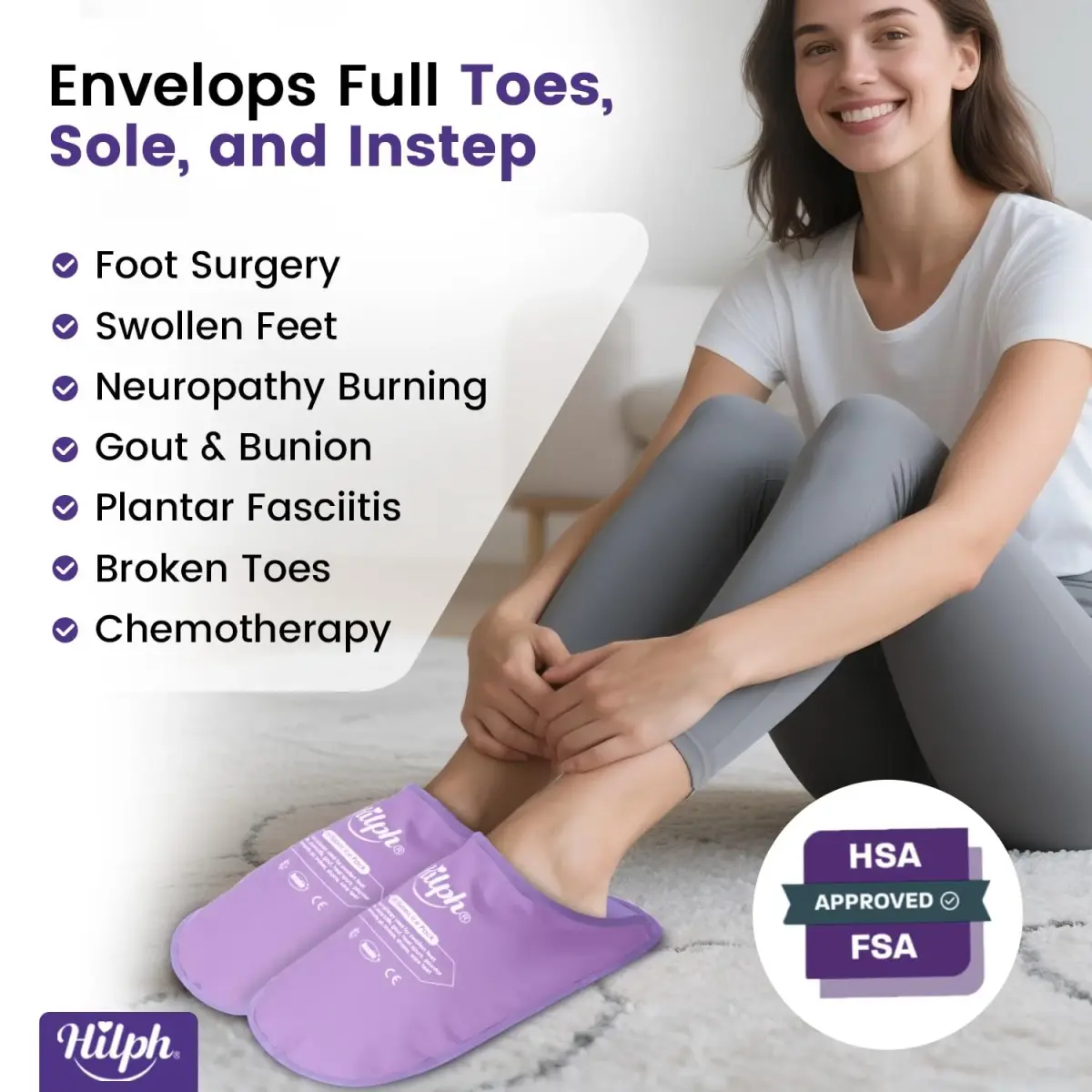 Hilph Foot Ice Pack Slippers, Gel Cold Therapy for Plantar Fasciitis, Gout, Neuropathy Relief, 2-Pack Purple - view 2