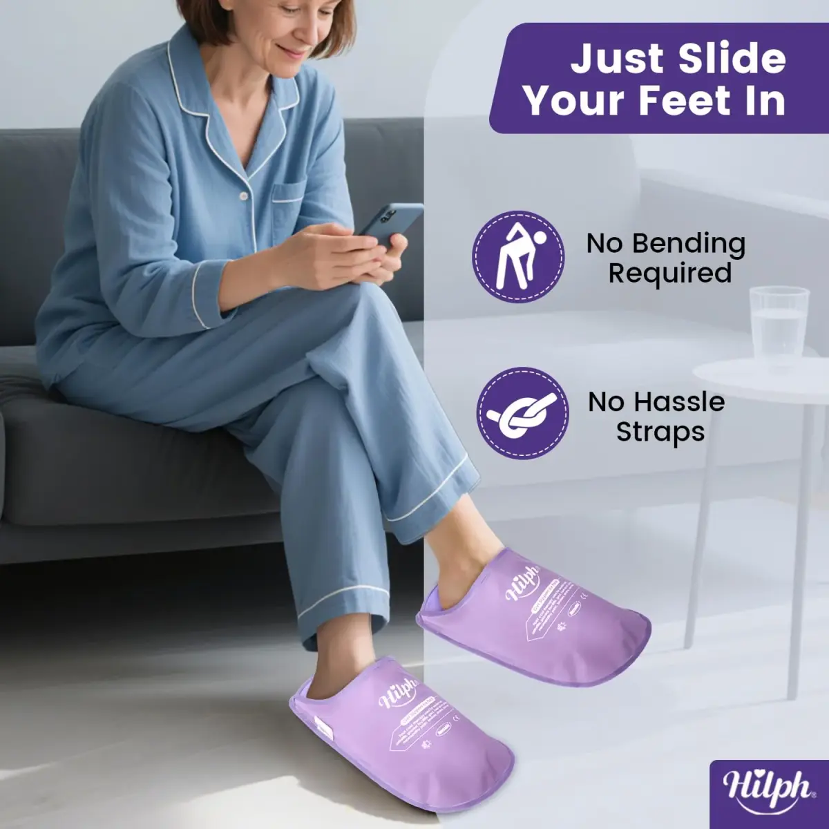 Hilph Foot Ice Pack Slippers, Gel Cold Therapy for Plantar Fasciitis, Gout, Neuropathy Relief, 2-Pack Purple - view 3