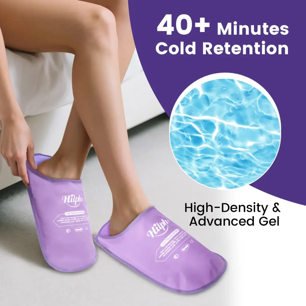 Hilph Foot Ice Pack Slippers, Gel Cold Therapy for Plantar Fasciitis, Gout, Neuropathy Relief, 2-Pack Purple - view 4