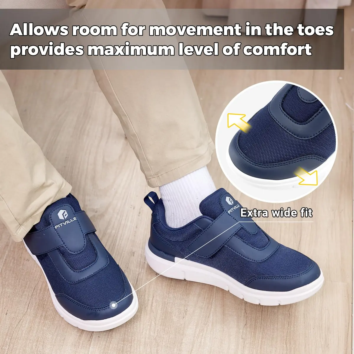 FitVille Diabetic Shoes for Men Extra Wide Width Orthopedic Swollen Feet Shoes, Neuropathy Foot Pain Relief Walking Sneakers for Elderly Seniors with Parkinson's (Dark Blue, XX-Wide 10) | Comfortable Wide Fit Footwear - view 5
