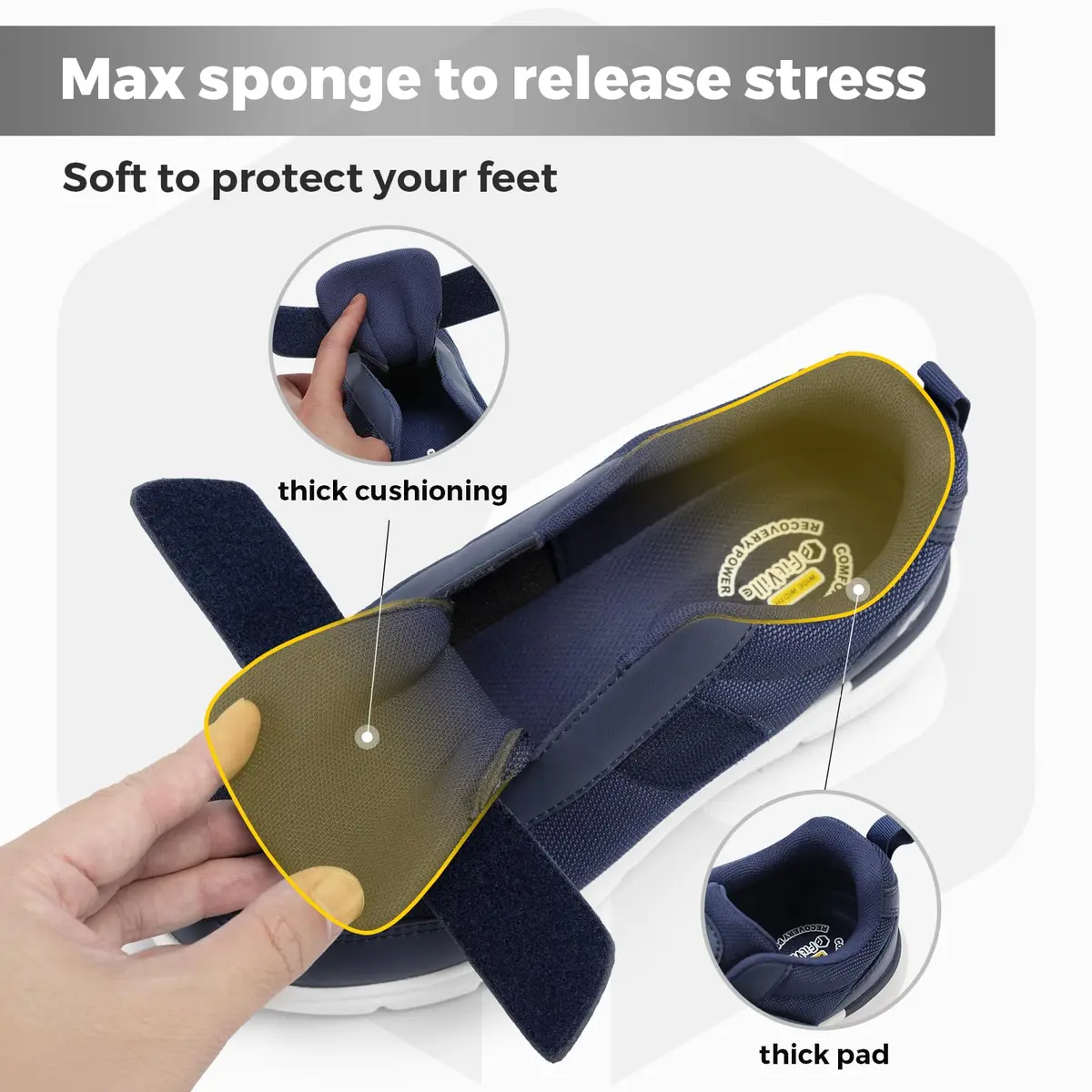 FitVille Diabetic Shoes for Men Extra Wide Width Orthopedic Swollen Feet Shoes, Neuropathy Foot Pain Relief Walking Sneakers for Elderly Seniors with Parkinson's (Dark Blue, XX-Wide 10) | Comfortable Wide Fit Footwear - view 6