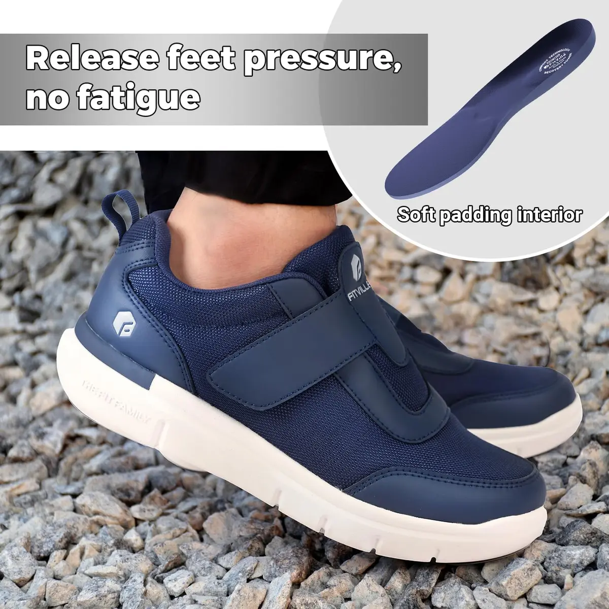 FitVille Diabetic Shoes for Men Extra Wide Width Orthopedic Swollen Feet Shoes, Neuropathy Foot Pain Relief Walking Sneakers for Elderly Seniors with Parkinson's (Dark Blue, XX-Wide 10) | Comfortable Wide Fit Footwear - view 7