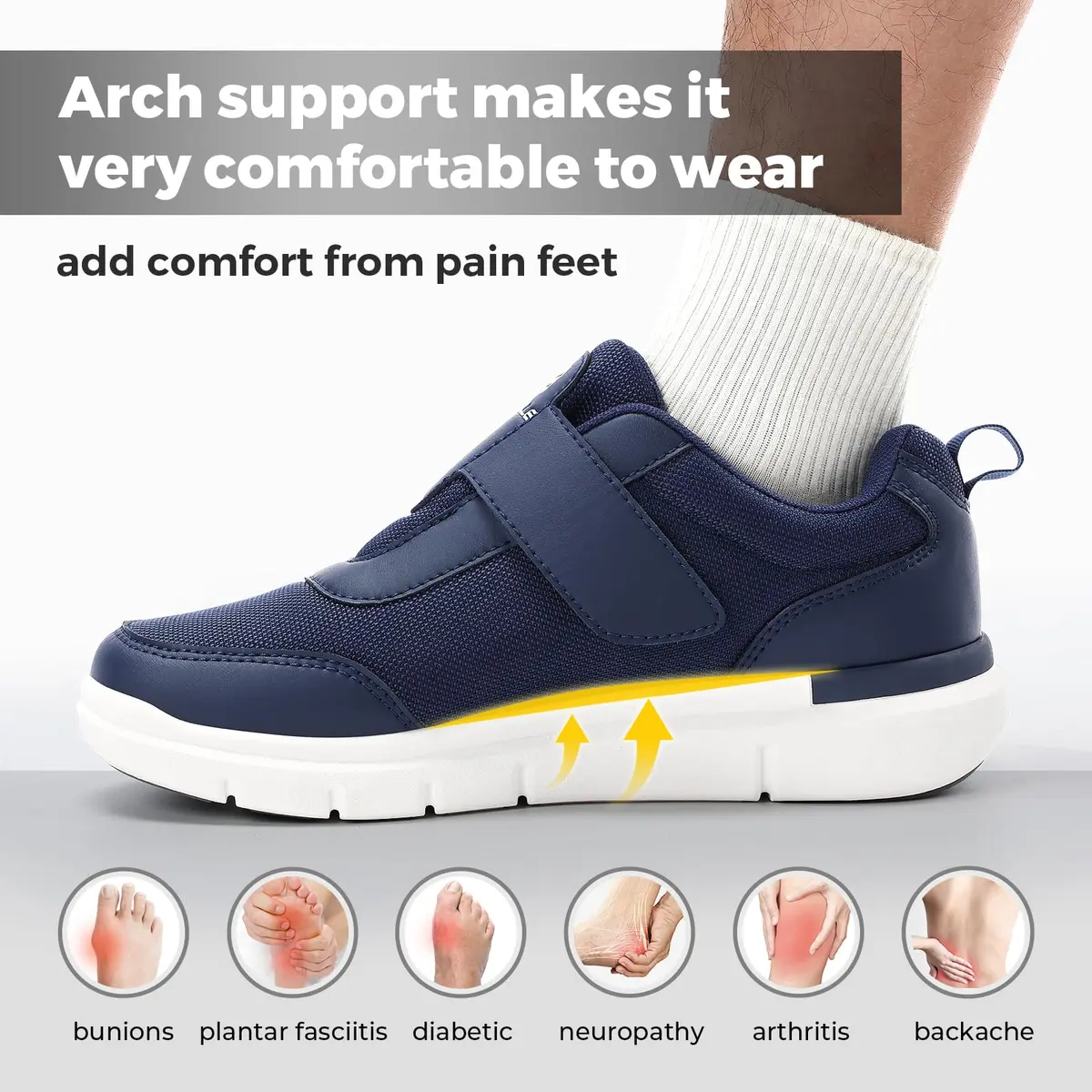 FitVille Diabetic Shoes for Men Extra Wide Width Orthopedic Swollen Feet Shoes, Neuropathy Foot Pain Relief Walking Sneakers for Elderly Seniors with Parkinson's (Dark Blue, XX-Wide 10) | Comfortable Wide Fit Footwear - view 4