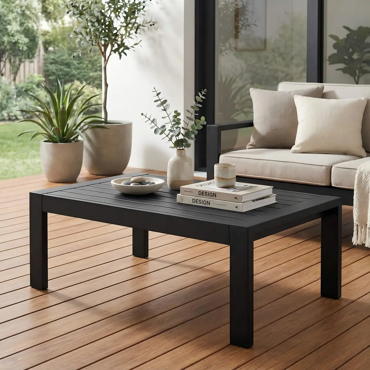 Solaste Aluminum Outdoor Coffee Table 43in x 24in x 16in | All-Weather Metal Patio Furniture - main product image