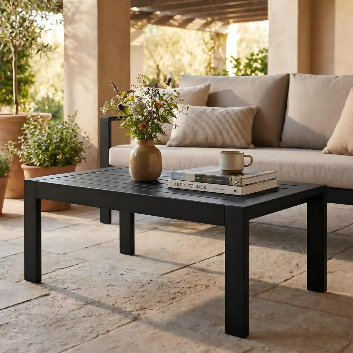 Solaste Aluminum Outdoor Coffee Table 43in x 24in x 16in | All-Weather Metal Patio Furniture - view 7