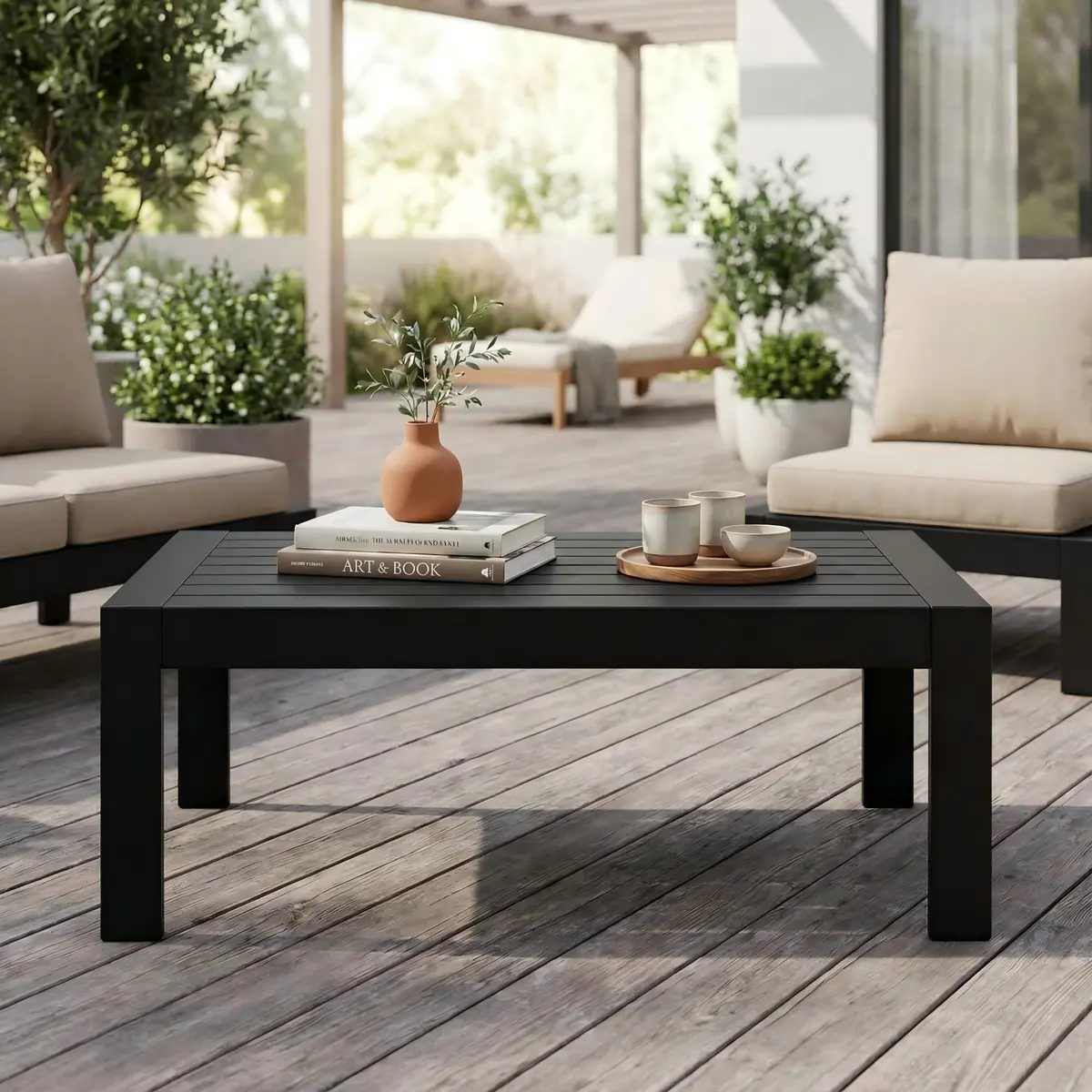 Solaste Aluminum Outdoor Coffee Table 43in x 24in x 16in | All-Weather Metal Patio Furniture - view 3