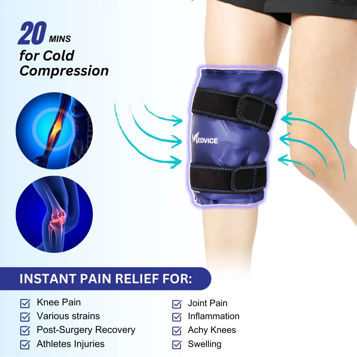 MEDVICE Knee Ice Pack Wrap with Cold Compression for Pain Relief, Swelling & Inflammation | 25.4 oz (720 g) - view 3