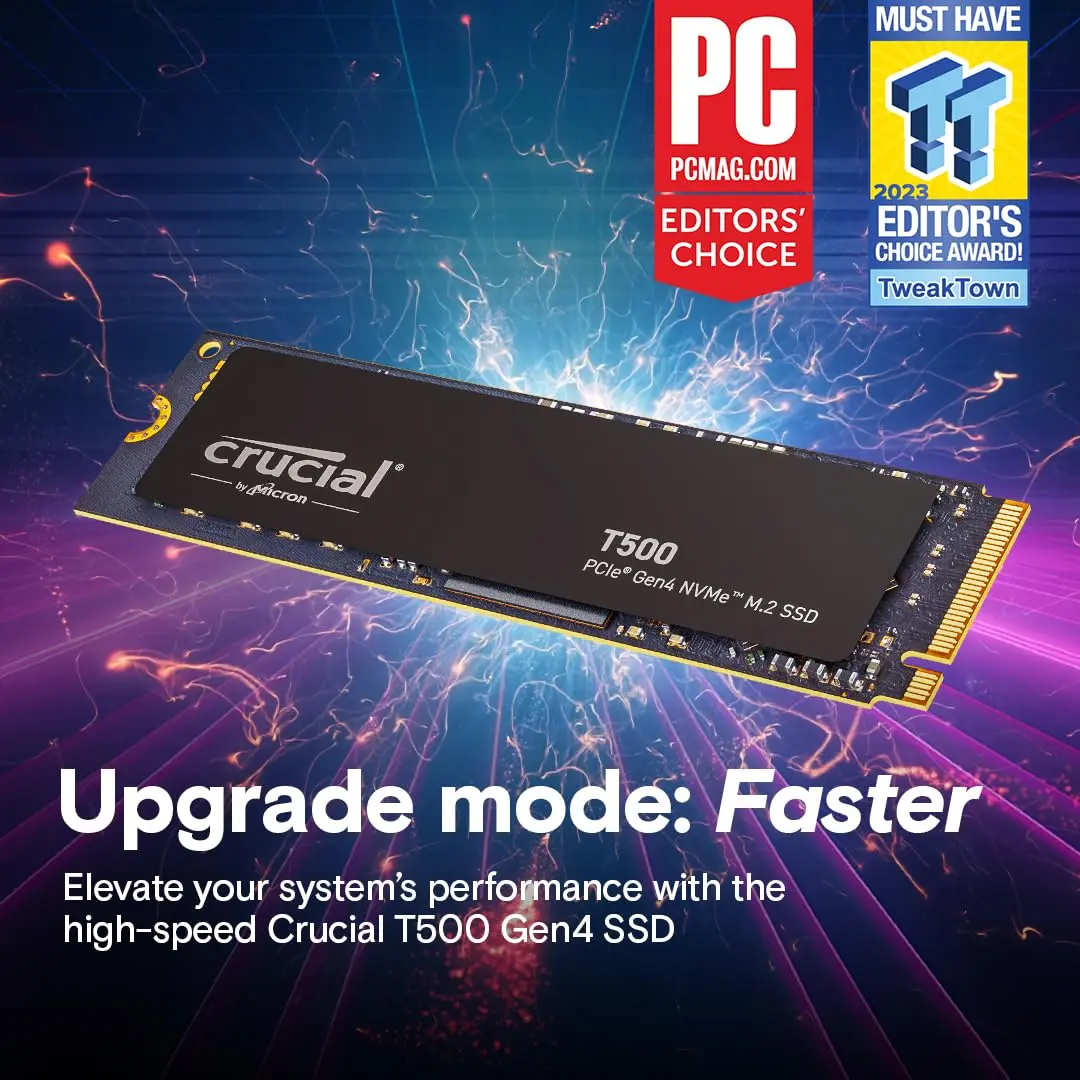 Crucial T500 500GB PCIe Gen4 NVMe SSD M.2 2280 Internal SSD | Up to 7,200MB/s Read, 5,700MB/s Write - view 6