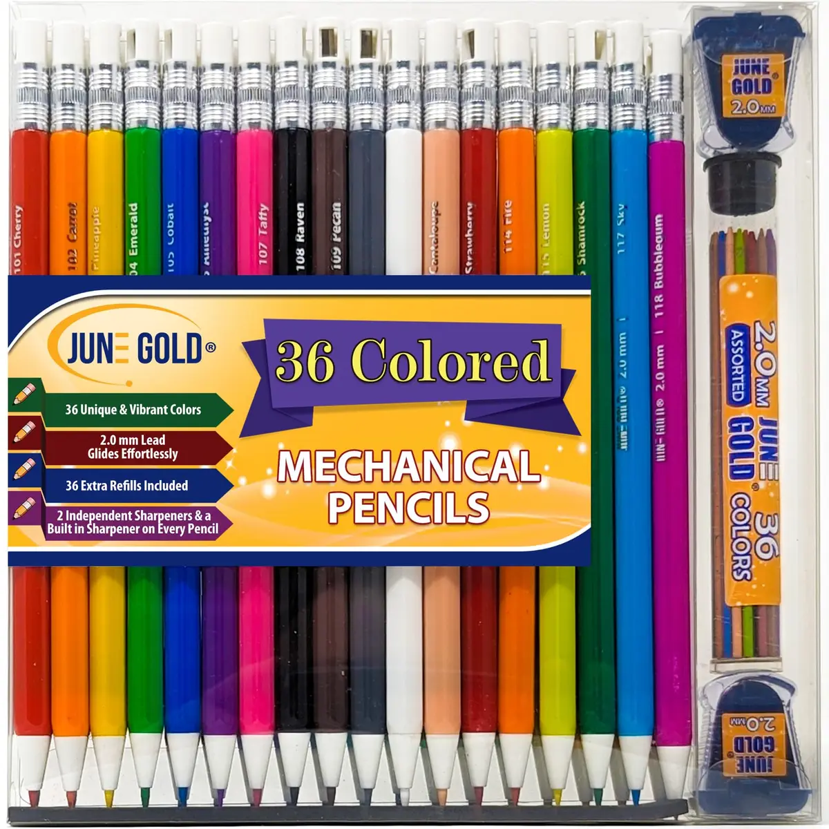 June Gold 36 Colored 2.0 mm Mechanical Pencils with Refills & Sharpeners | Creative Art & Craft Tool - view 7