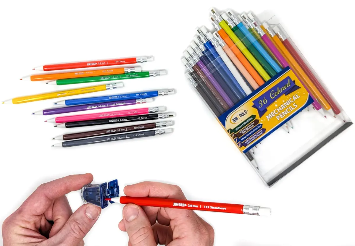June Gold 2.0 mm Pencil Sharpener for Graphite or Color Leads (2 Pack, Blue) | Sharpens Leads & Catches Dust - view 6