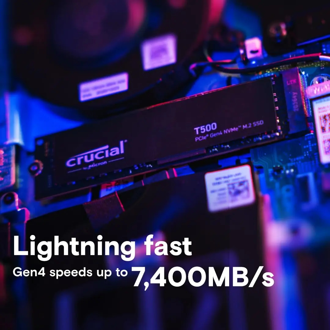 Crucial T500 1TB PCIe Gen4 NVMe M.2 SSD | 7,300MB/s Read, 6,800MB/s Write - view 2