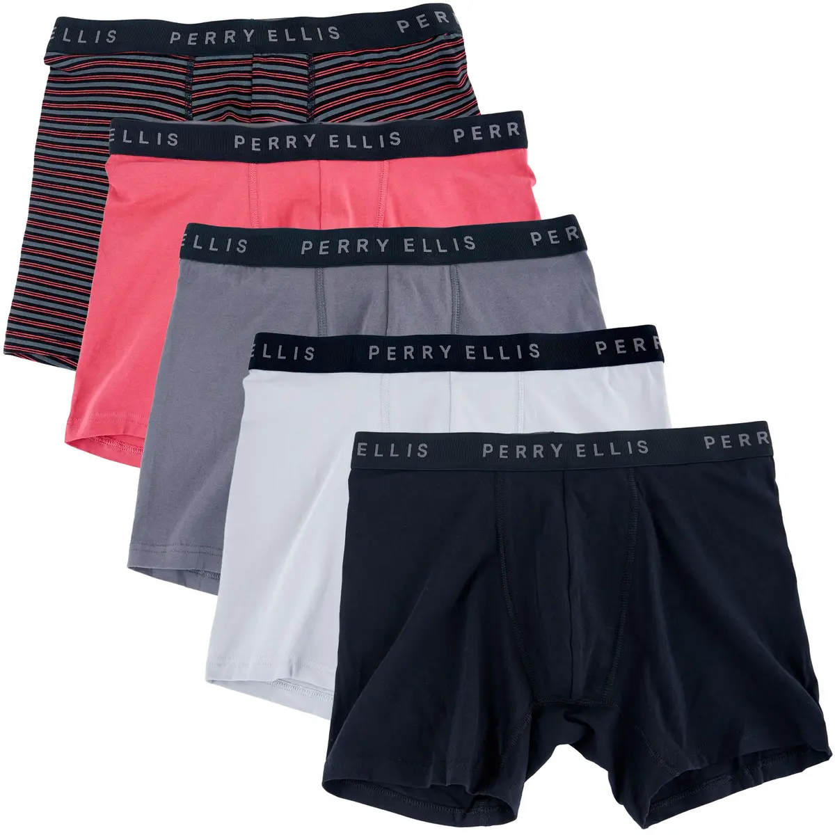 Perry Ellis Men's Cotton Stretch Boxer Briefs 5 Pack | Tagless, No Roll Waistband, Large US - main product image