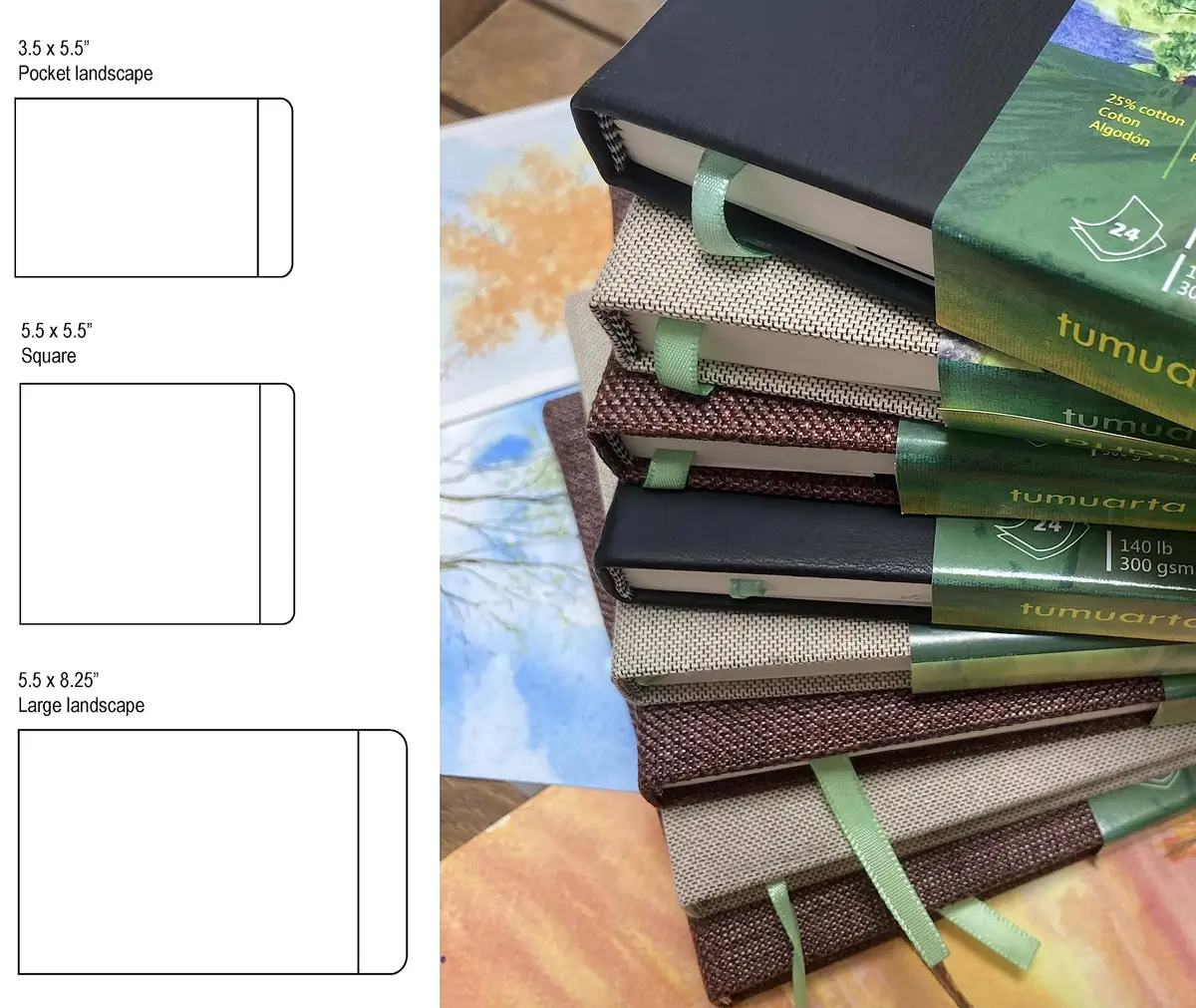 tumuarta Watercolor Journal 3.5x5.5” | 140 LB Cotton Paper, Cold Press, 24 Sheets - view 8