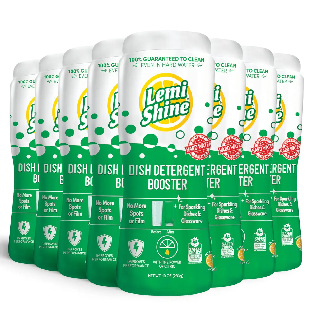 Lemi Shine Natural Dish Detergent Booster - 10 oz (8 Pack) | Hard Water Stain Remover & Citric Acid Cleaner - main product image