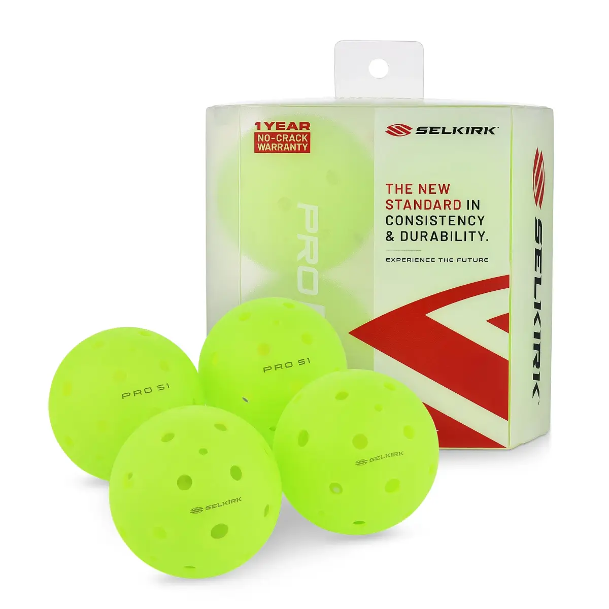 Selkirk Sport Pro S1 Pickleball Balls 4 Pack | Crack-Resistant, 38-Hole Outdoor Tournament Balls - main product image