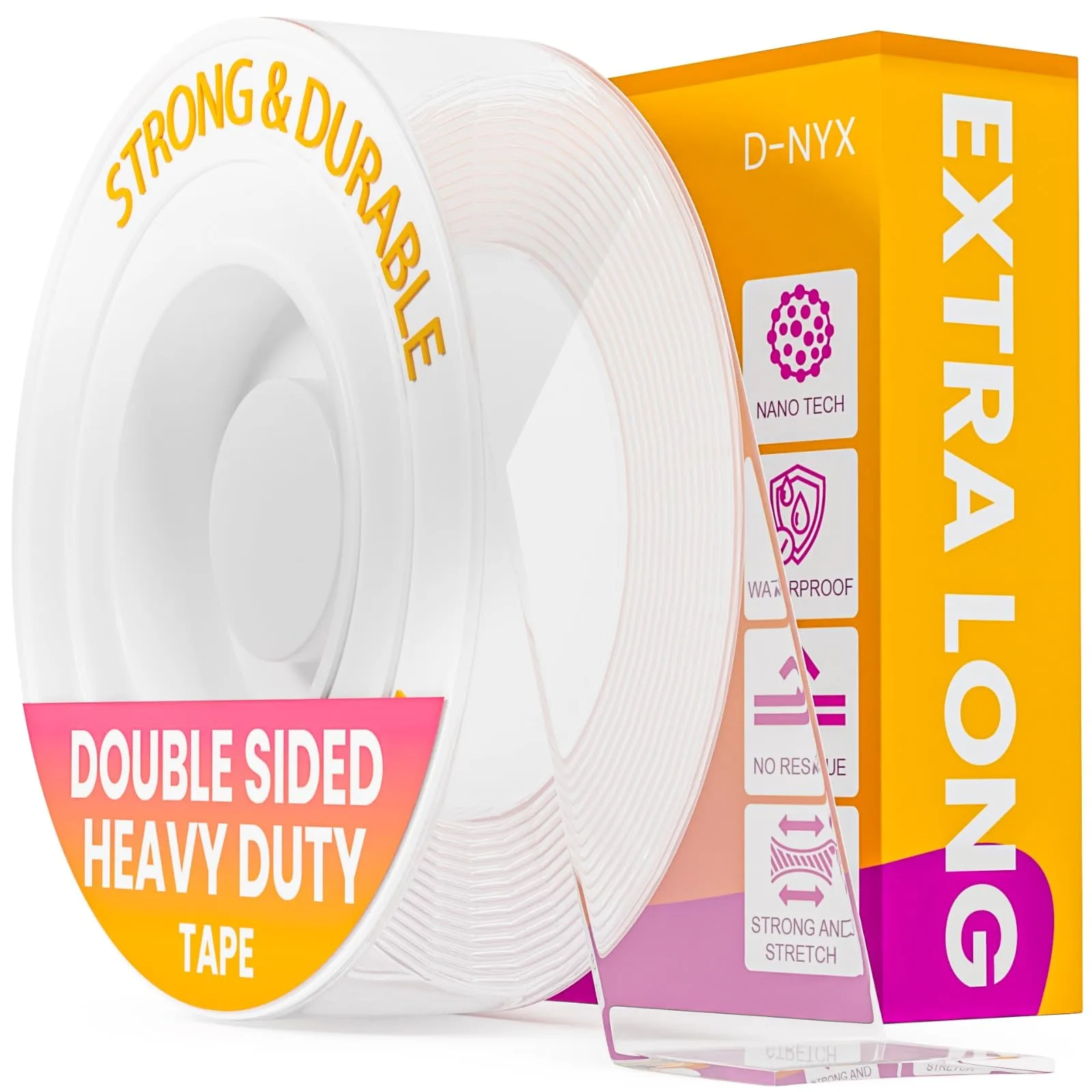 D-NYX Heavy Duty Double Sided Tape Clear Nano Adhesive Roll 1.18 inch x 9.85 ft | Strong Hold Mounting Tape - main product image
