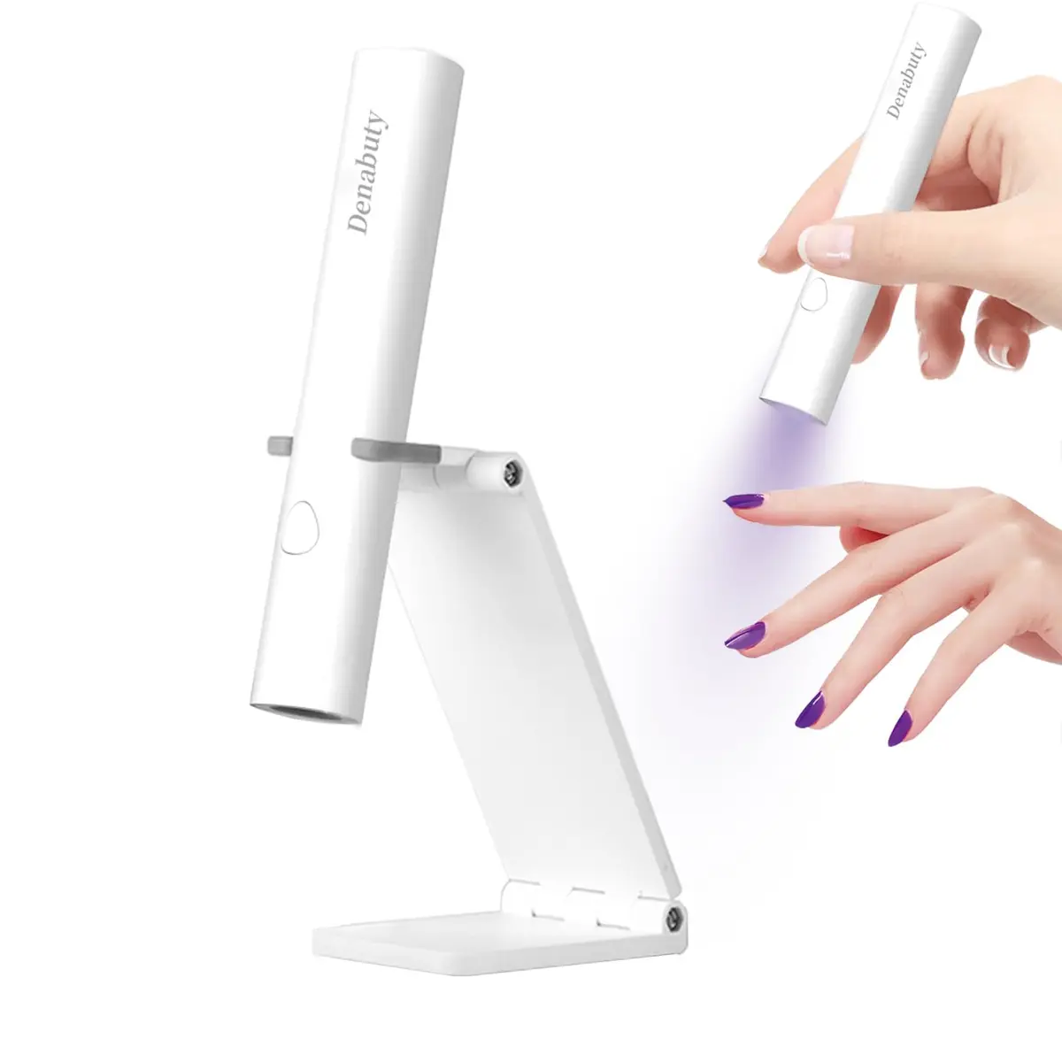 Denabuty Mini UV LED Nail Lamp Handheld with Stand, 11.3cm (4.4in) White | Portable Gel Nail Curing Light - main product image