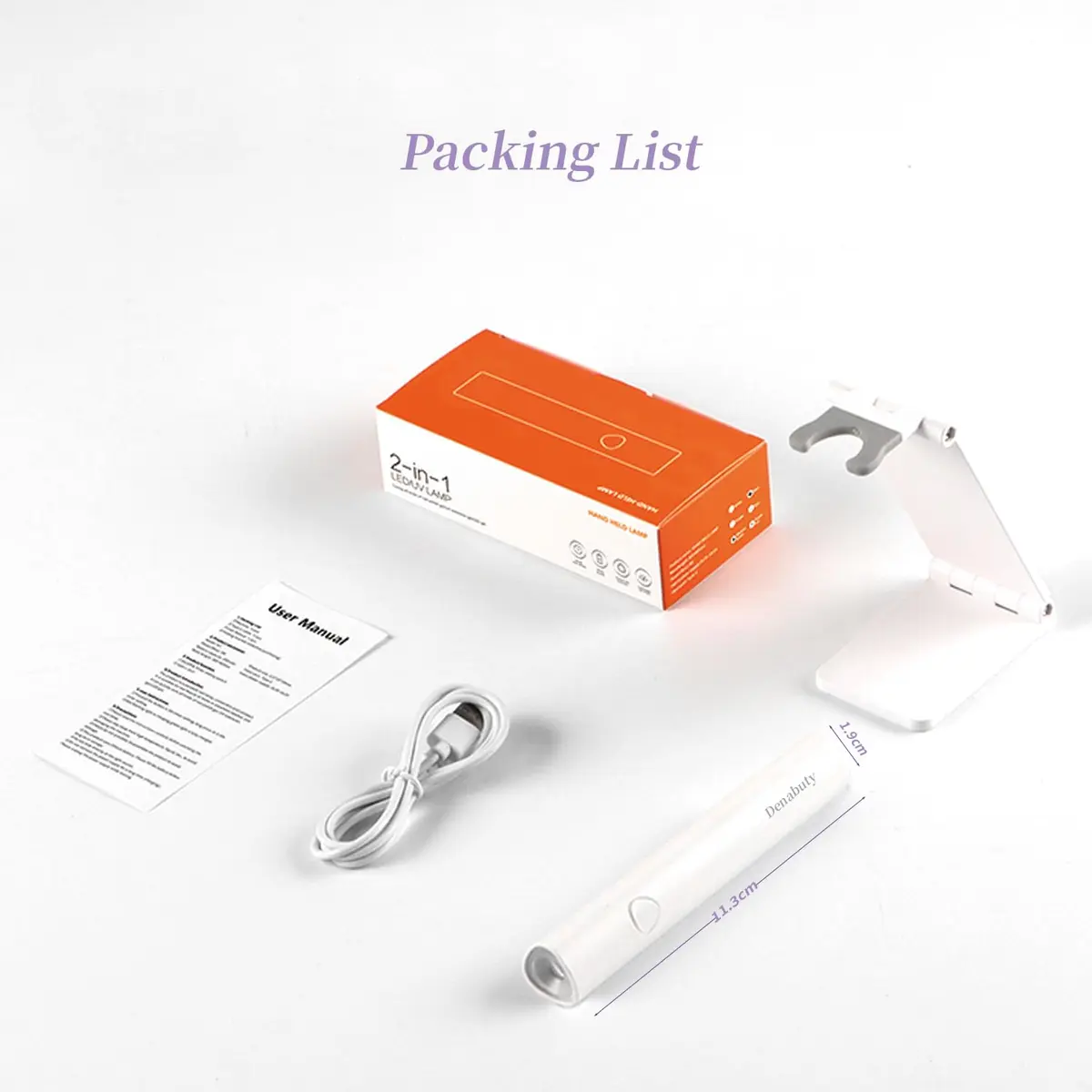 Denabuty Mini UV LED Nail Lamp Handheld with Stand, 11.3cm (4.4in) White | Portable Gel Nail Curing Light - view 6