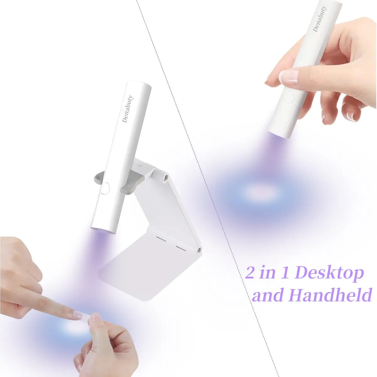 Denabuty Mini UV LED Nail Lamp Handheld with Stand, 11.3cm (4.4in) White | Portable Gel Nail Curing Light - view 3