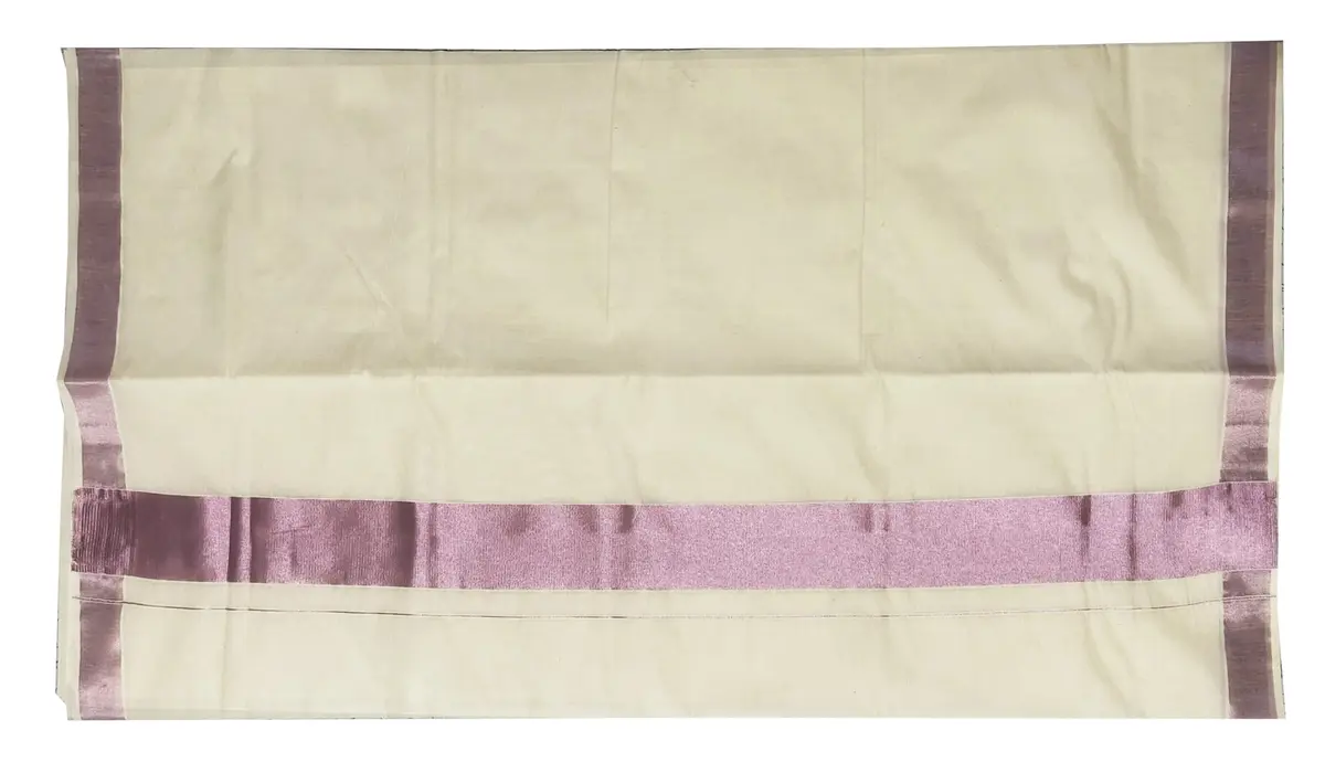 TEXATION Plain Cotton Kasavu Saree with Running Blouse 5.5m (18.04 ft) | Authentic Kerala Weave for Festivals - view 3