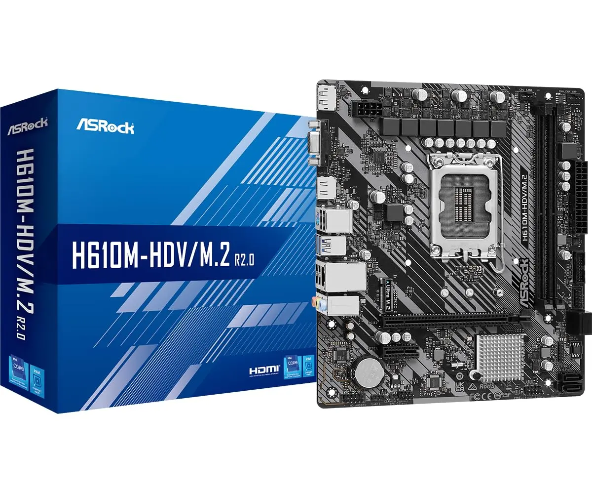 ASRock H610M-HDV/M.2 R2.0 Micro-ATX Motherboard Supports 12th/13th/14th Gen Intel, DDR4 3200, PCIe 4.0, Ultra M.2, Triple Display | Black - main product image