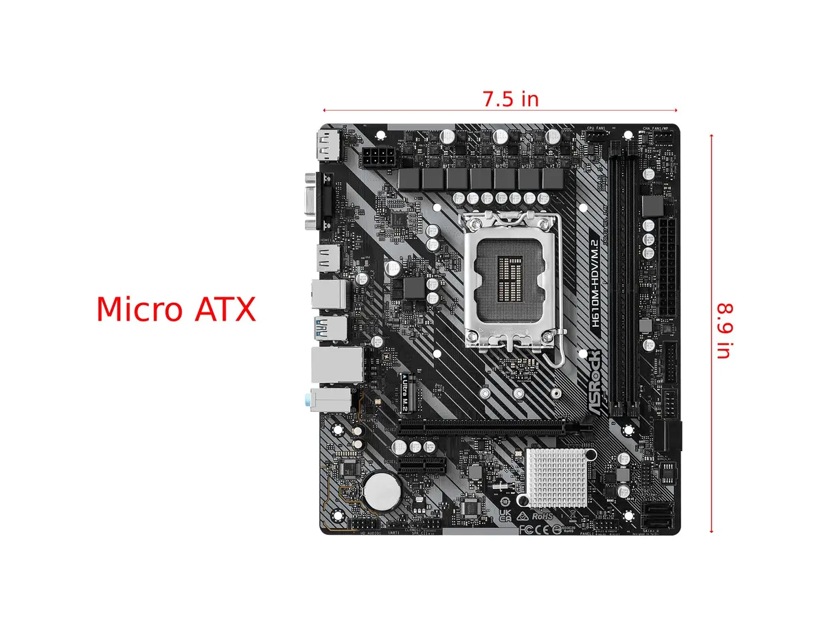 ASRock H610M-HDV/M.2 R2.0 Micro-ATX Motherboard Supports 12th/13th/14th Gen Intel, DDR4 3200, PCIe 4.0, Ultra M.2, Triple Display | Black - view 2