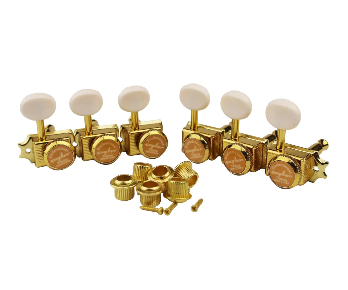 guyker 6 Inline Vintage Guitar Lock String Tuners – Locking Tuning Key Pegs for Electric, Folk or Acoustic Guitars – Gold, Cream Handle | Finer Tuning & Stability - view 2