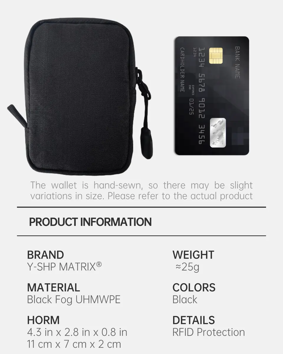 Y-SHP MATRIX EDC Wallet Pouch Black Fog UHMWPE 10.9cm (4.3in) | RFID Blocking Zipper Wallet - view 2