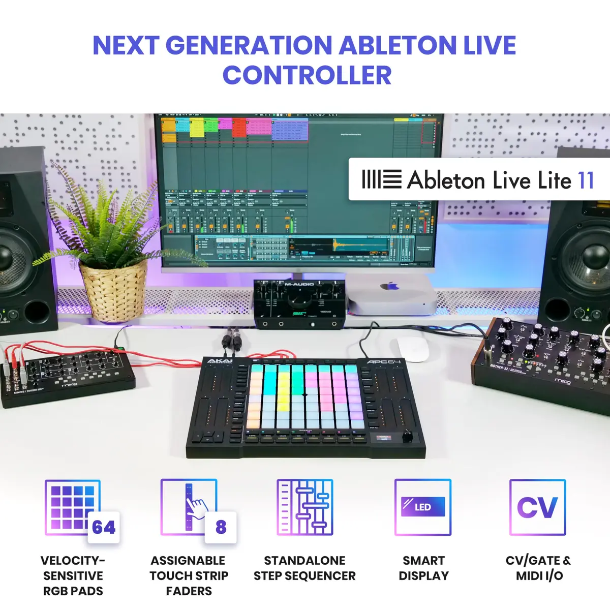 Akai Professional APC64 USB MIDI Pad Controller with 64 RGB Pads & 8 Touch Strips | Music Production & Live Performance - view 2