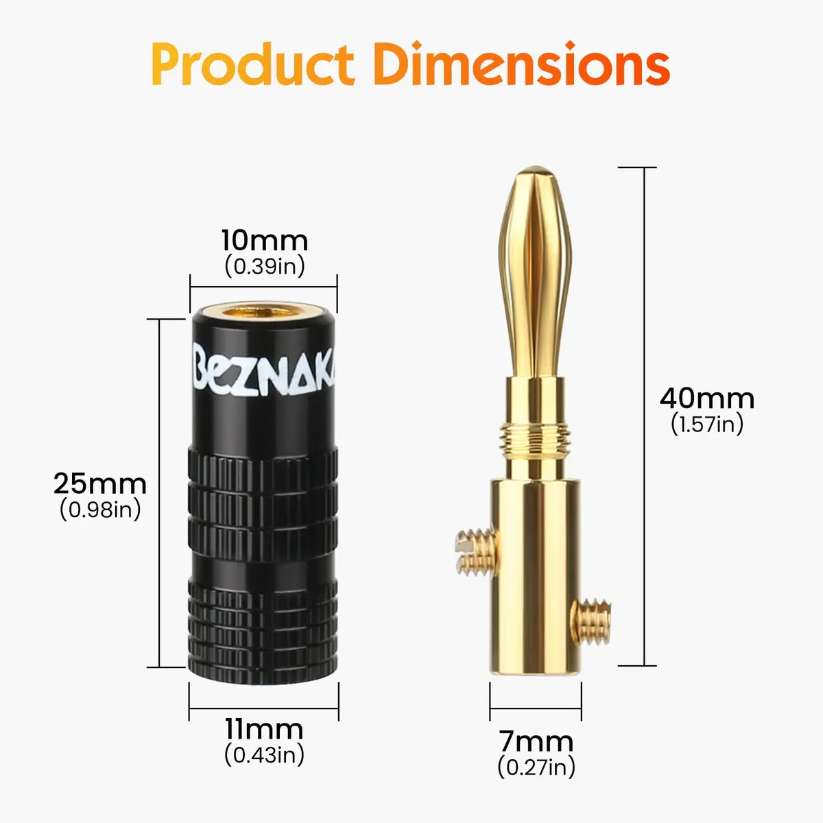 Beznaka Banana Plugs with Dual Set Screws, Black and Red Aluminum Shell, 12-Pack | Gold-Plated Brass Contacts for Pristine Audio - view 5