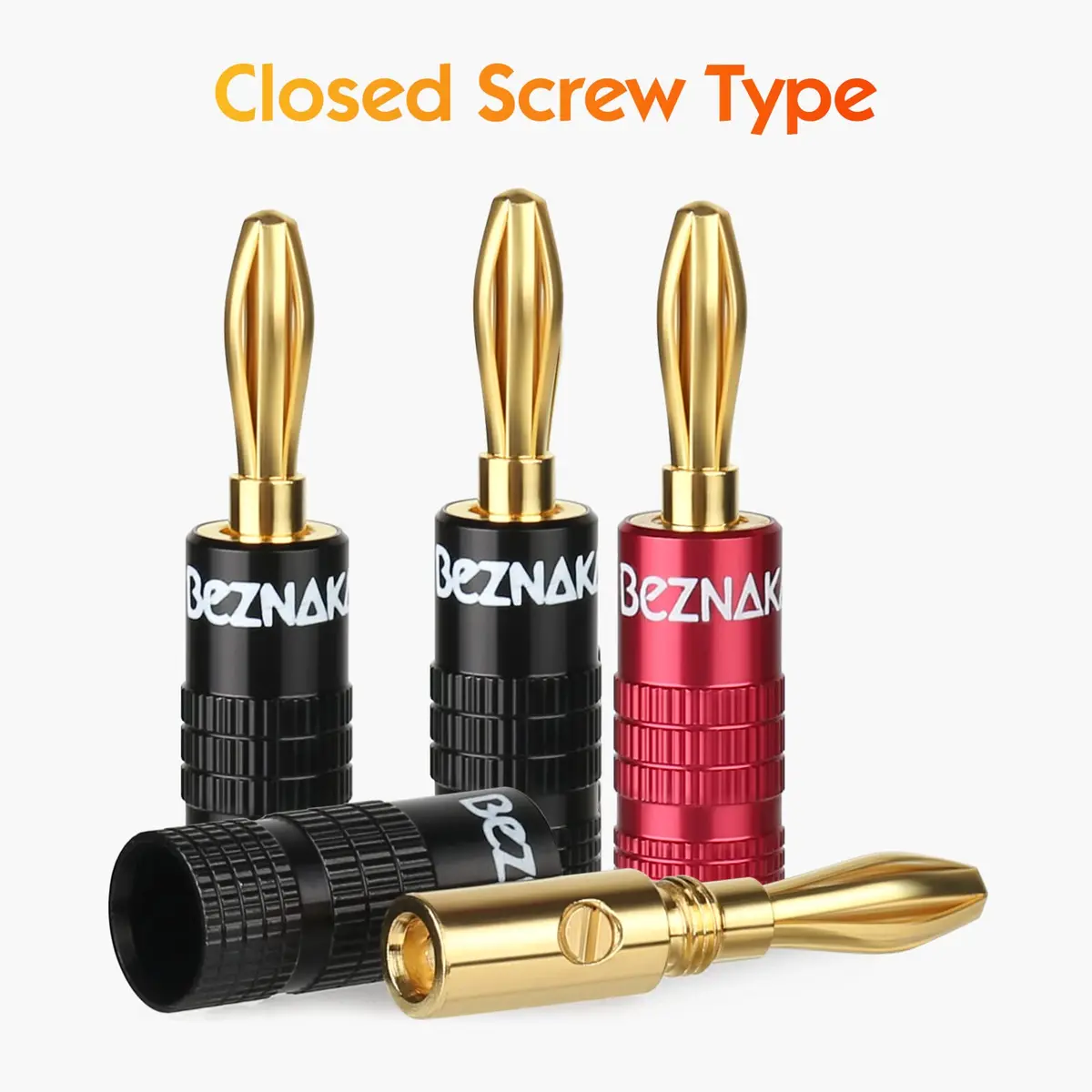 Beznaka Banana Plugs with Dual Set Screws, Black and Red Aluminum Shell, 12-Pack | Gold-Plated Brass Contacts for Pristine Audio - view 3