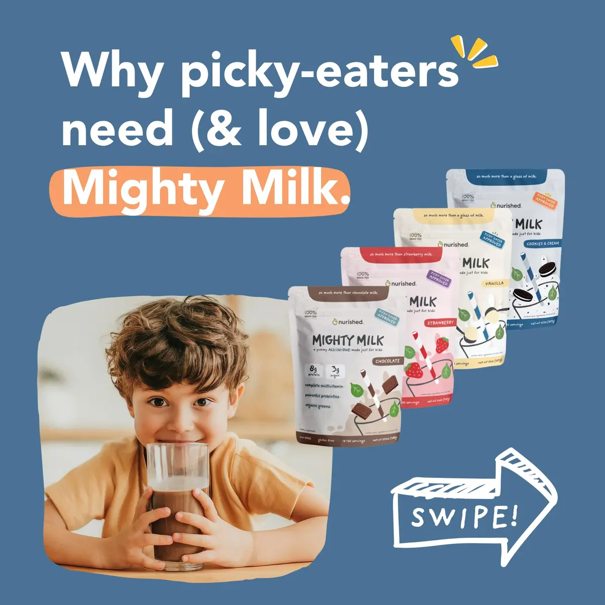 Nurished Mighty Strawberry Milk 11.1oz | Kids Daily Protein & Multivitamin with Probiotics - view 5
