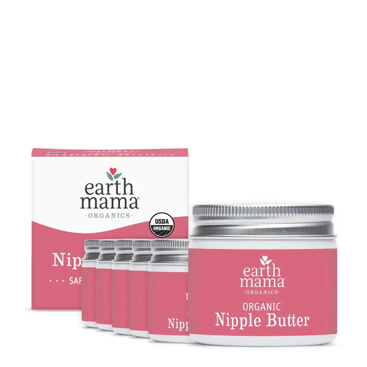 Earth Mama Organic Nipple Butter 2 fl oz (59 ml) 6-Pack | Lanolin-Free Balm for Breastfeeding & Pumping - main product image