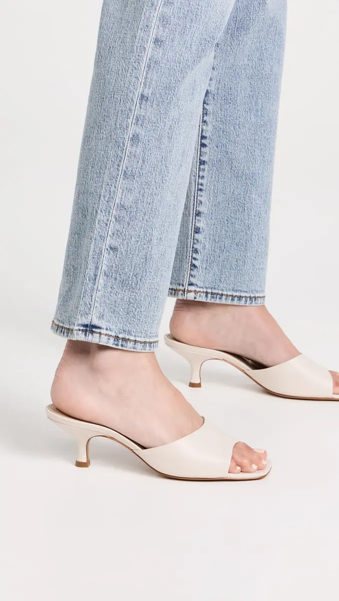 SCHUTZ Dethalia Slide Heels Pearl 9 Medium US | Open Toe, Kitten Heel, Leather Upper - view 2