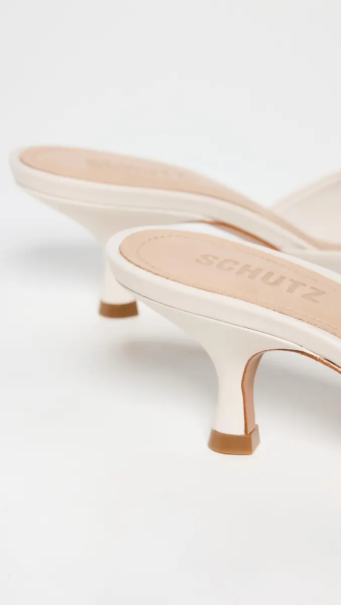 SCHUTZ Dethalia Slide Heels Pearl 9 Medium US | Open Toe, Kitten Heel, Leather Upper - view 4