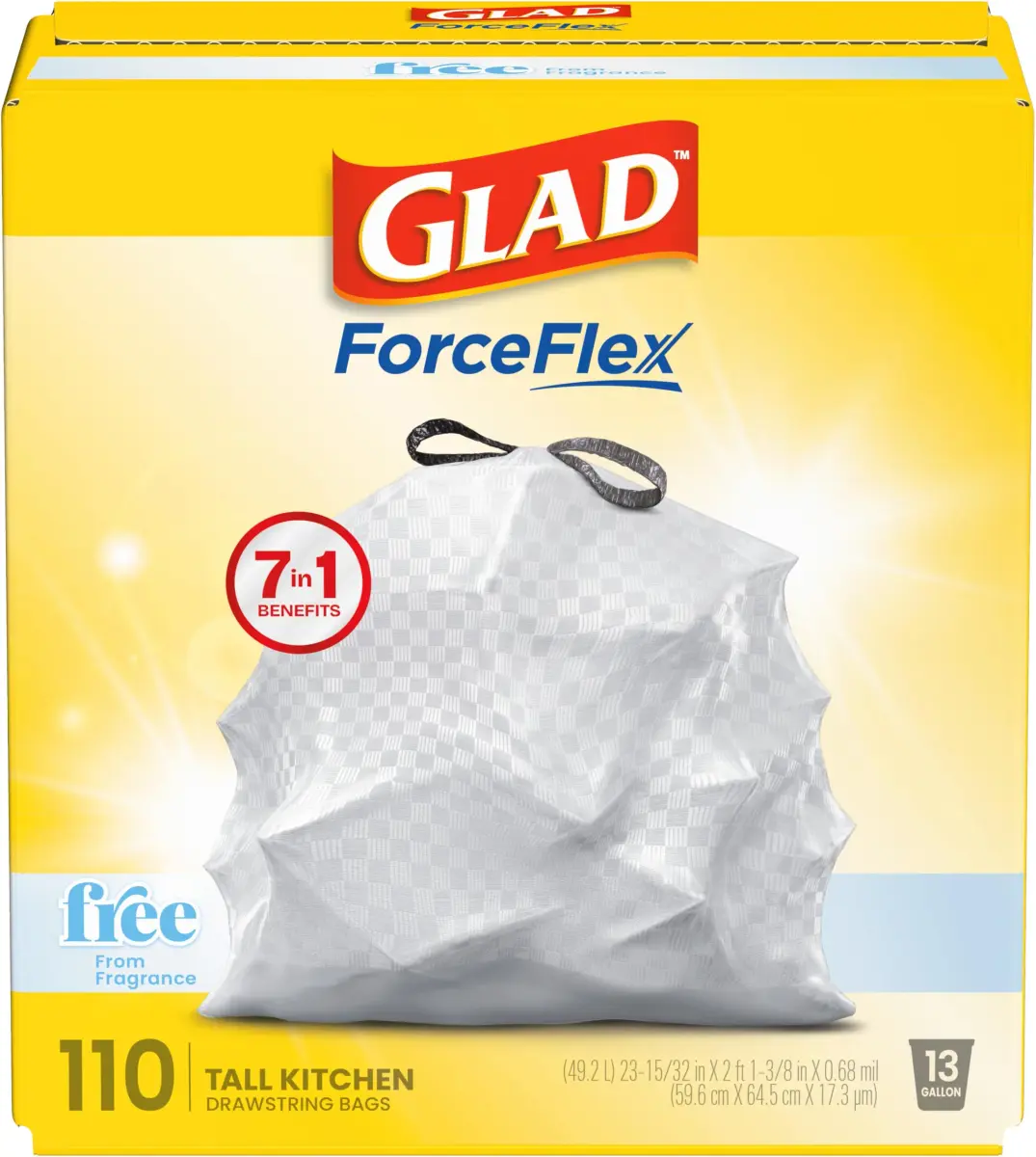 Glad ForceFlex Tall Kitchen Trash Bags 13 Gallon 110 Count Gray | Strong Stretch & Leak Protection - main product image