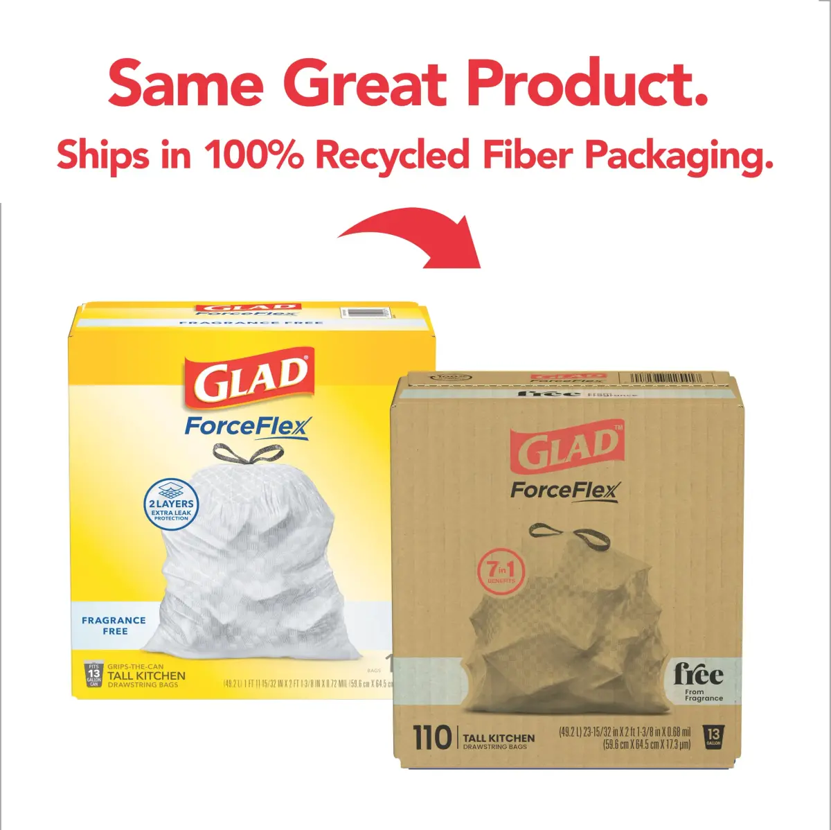Glad ForceFlex Tall Kitchen Trash Bags 13 Gallon 110 Count Gray | Strong Stretch & Leak Protection - view 2