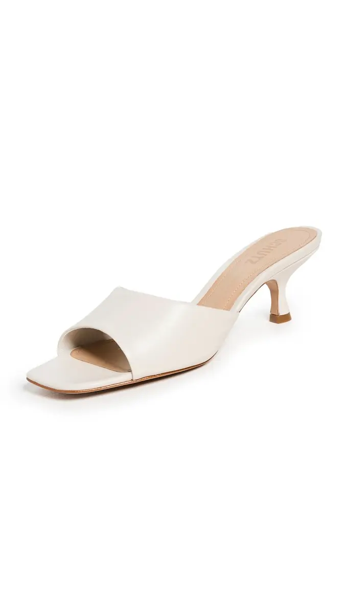 SCHUTZ Women's Dethalia Slide Heels Pearl 8.5 Medium US | Open Toe Block Heel - main product image
